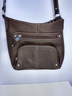 Tignanello Brown Pebbled Leather Crossbody Bag w/ Organizer Zip Wallet Pouch